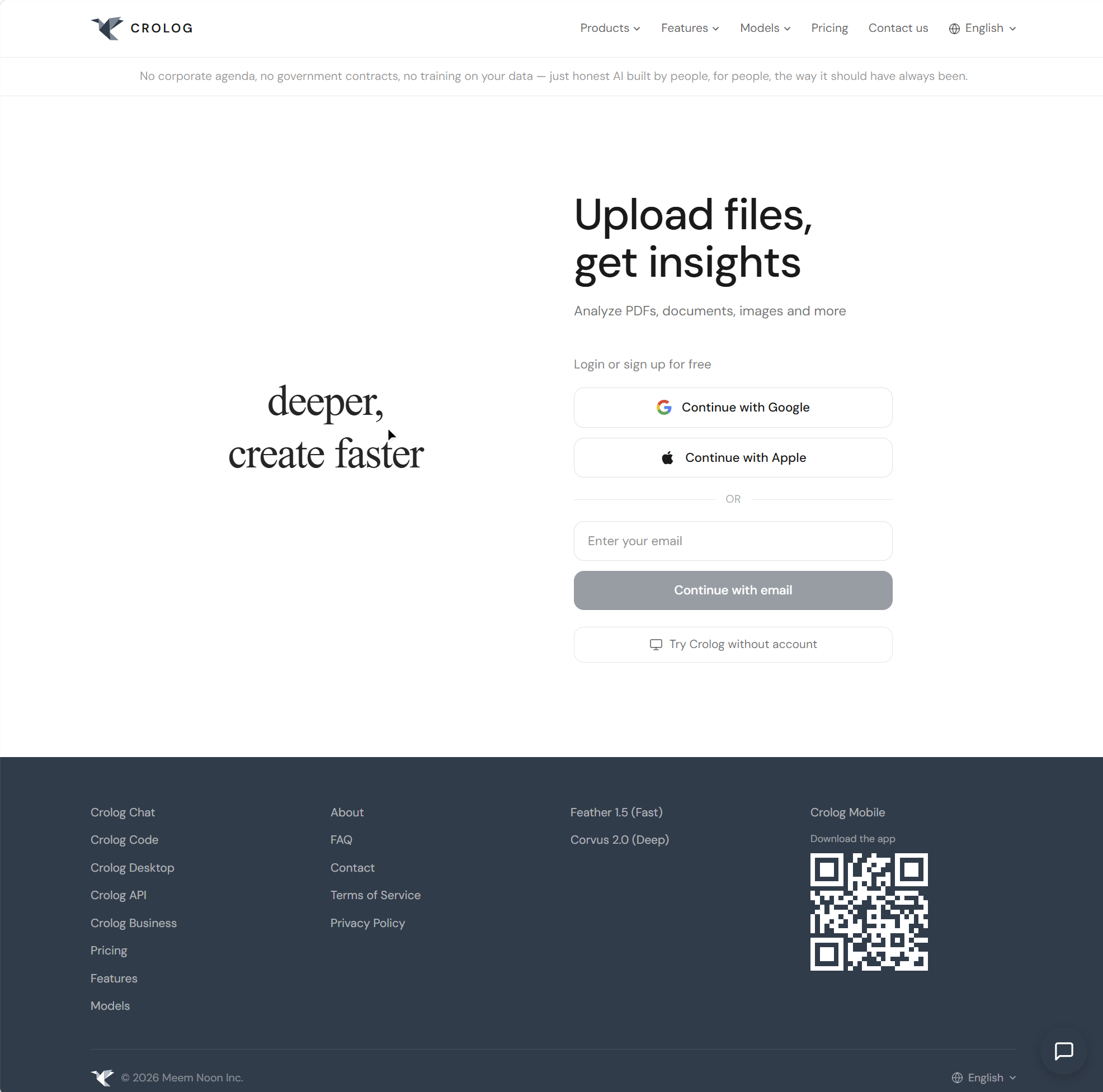 Crolog AI Platform — Web Landing Page
